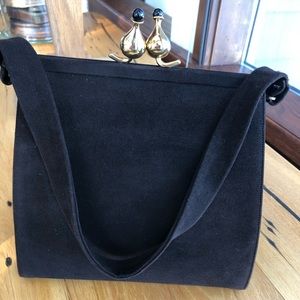 Koret Kelly dark brown/black calf suede handbag with coin purse, Koretolope